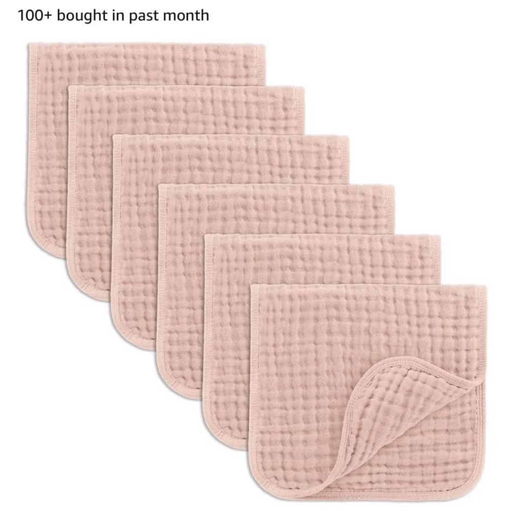 Light pink set of 6 muslin burp cloths
